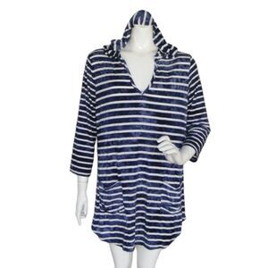 BLUE CURL Beachwear Swim Cover Up, L, Jersey, Blue/White stripes, Pockets